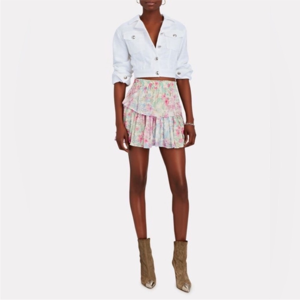 LoveshackFancy Ruffle Mini Skirt, Tropical Sunrise, Small, New With Tags!